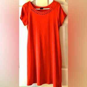 Rafaella Bright Deep Orange Braided Neckline 100% Cotton Knit Dress Size Medium